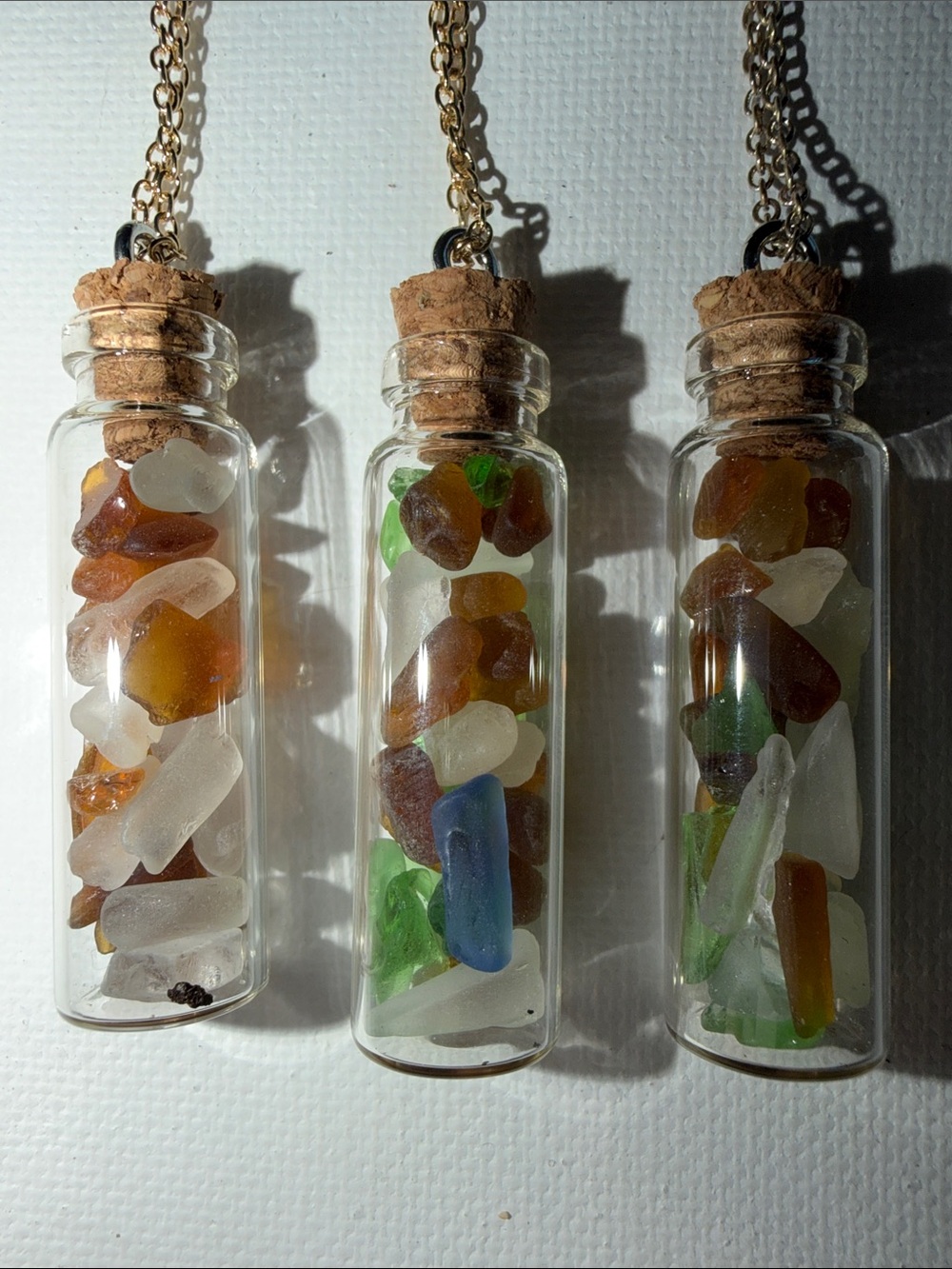 Small Cork Necklace Full Of Authentic Maine Sea Glass